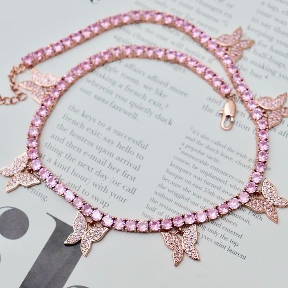 Anthropologie Jewelry - CZ Pink Tennis Chain Baby Butterfly Charmed Choker
